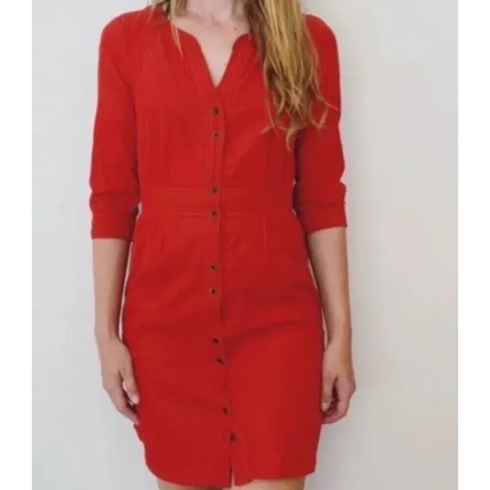 Anthropologie Maeve Anaheim Corduroy Dress button up Burnt Orange POCKETS SZ 0